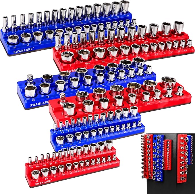 Magnetic Socket Organizer Set, 6PCS Socket Holder, 1/4", 3/8"