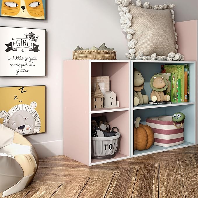 Homes, Inside + Out Apexa 2-Cube Storage Organizer Shelves, Light Pink