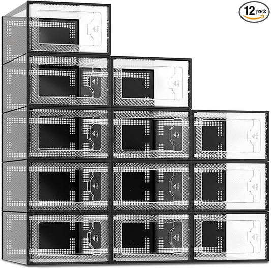 SPRING 12 Pack Shoe Storage Box, Black