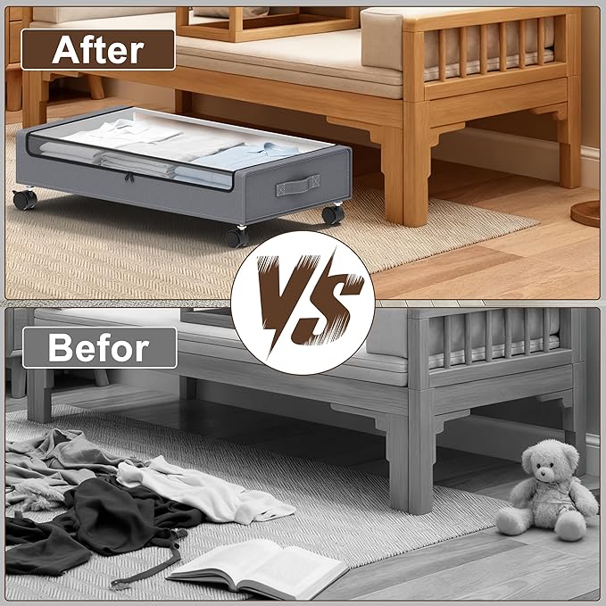 Under Bed Storage with Wheels, XL,Grey