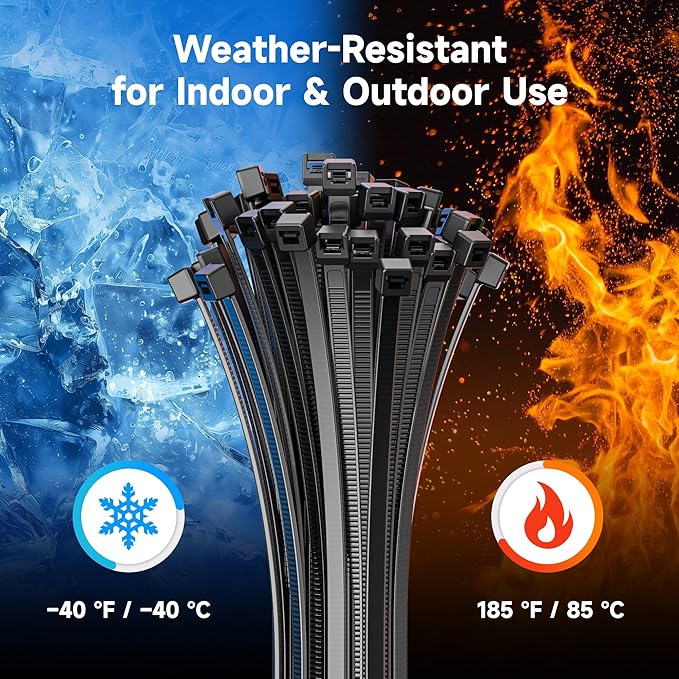 Cable Matters 140-Pack Cable Ties for Indoor and Outdoor, 6, 12-Inch Self-Locking Nylon Zip Ties Assorted Sizes, Tie Wraps for Multiple Use, Self Locking Zipties in Black and White