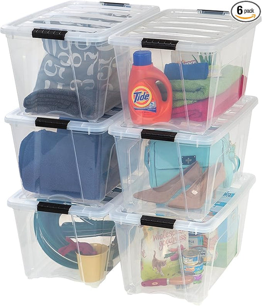 USA 54 Qt Stackable Plastic Storage Bins with Lids, 6 Pack, BPA-Free