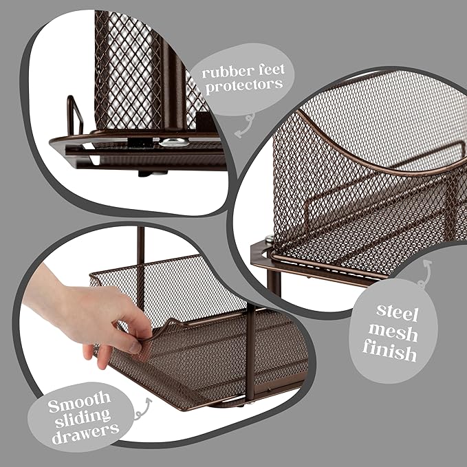 2 Tier Metal Under Sink Organizer for Bathroom, Kitchen, Brown