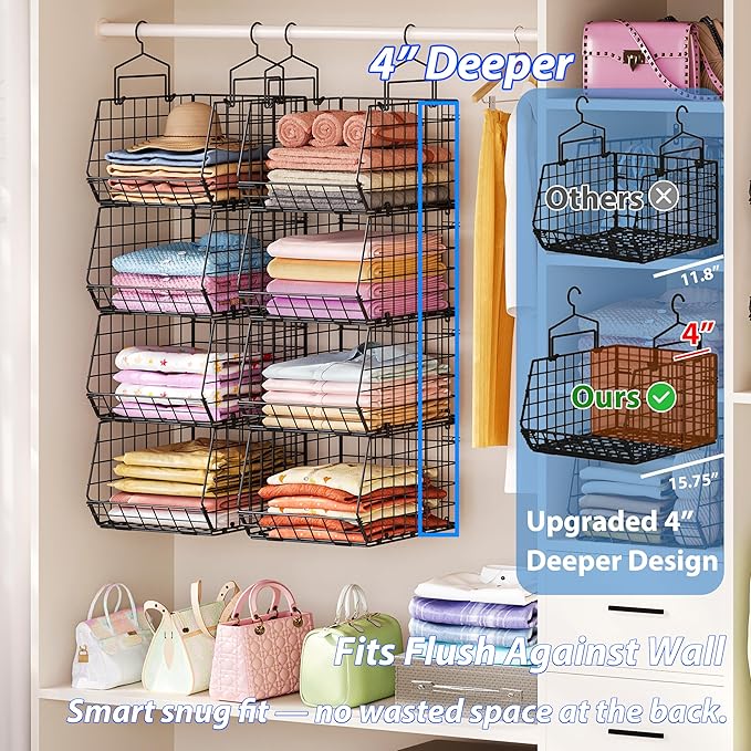 6-Tier Extended Depth Hanging Closet Organizers and Storage for Closet