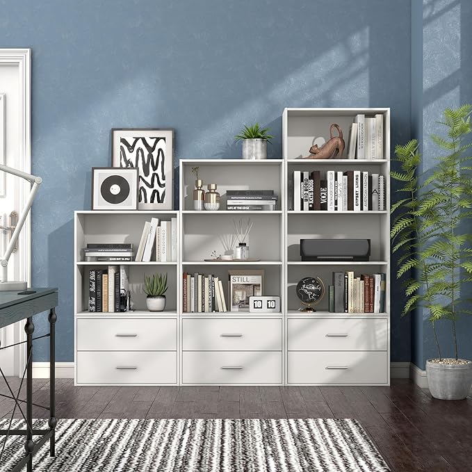 Homes: Inside + Out Apexa 3-Tier Cube Storage Organizer Shelves, Stackable Wood Bookcase Fits Cubby Bins for Organization, Dorm Teen Room Decor & Home Office, White