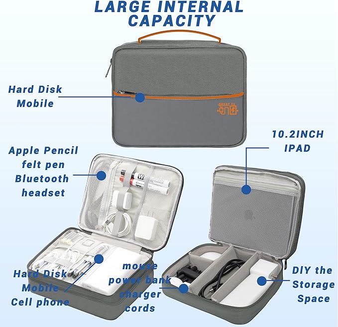Electronics Organizer, Travel Cord Organizer Pouch, Three Layer-Gray