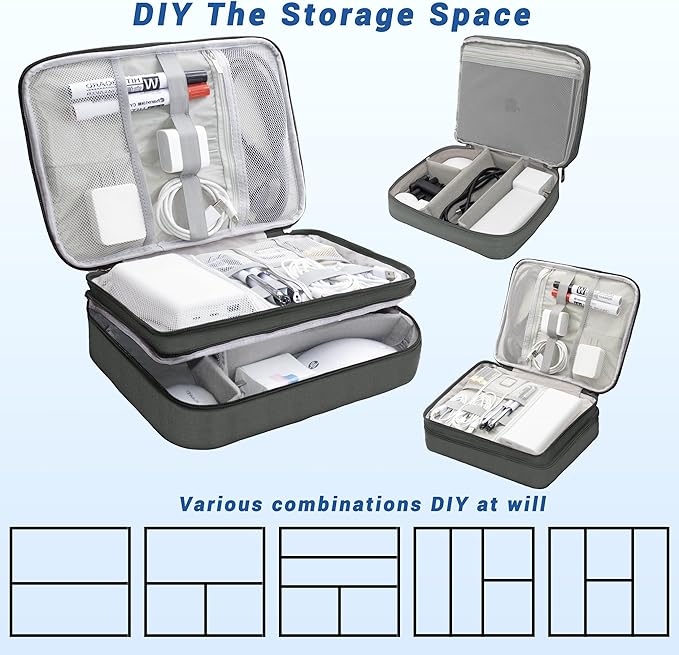 Electronics Organizer, Travel Cord Organizer Pouch, Three Layer-Gray