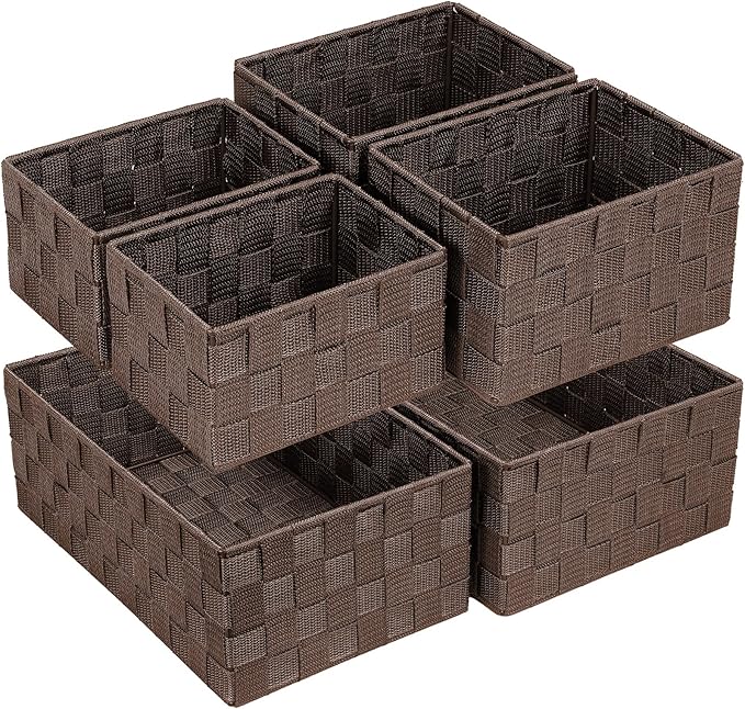 Woven Storage Baskets for Organizing 6 Pack, Brown