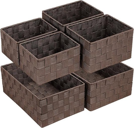 Woven Storage Baskets for Organizing 6 Pack, Brown