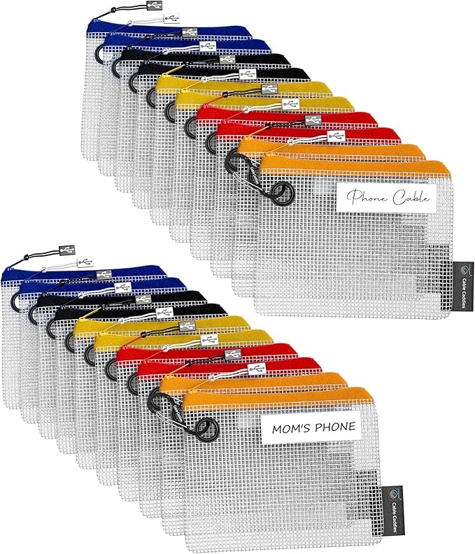 USB Cable Organizer Pouches, Color Coded Travel Cable Management Bags, 20 Pack