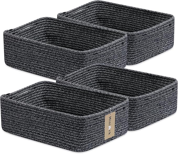 Large Shallow Organizing Baskets 15x11x5.1 Inches, Mixed Black 4 Packs