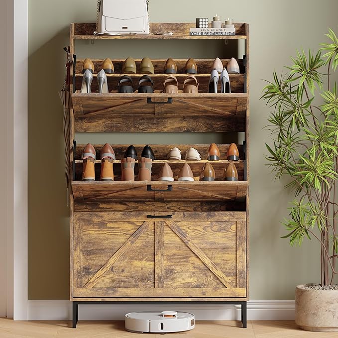 Shoe Cabinet with 3 Flip Drawers, Brown