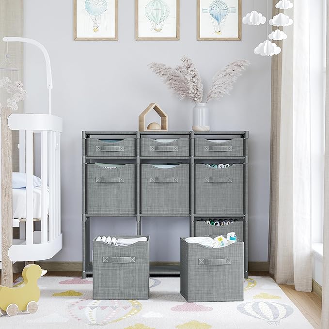 Cube Storage Organizer with Storage Bins Included - The Perfect Closet Organizers and Storage Solution. Includes 9 Storage Cubes, Great For Toy Storage, Closet Storage, Clothes Storage (Grey)
