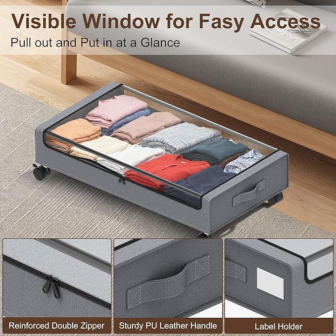 Under Bed Storage with Wheels, XL,Grey