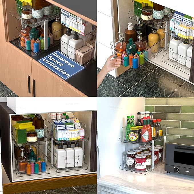 2 Pack 2 Tier Under Cabinet Bathroom Storage