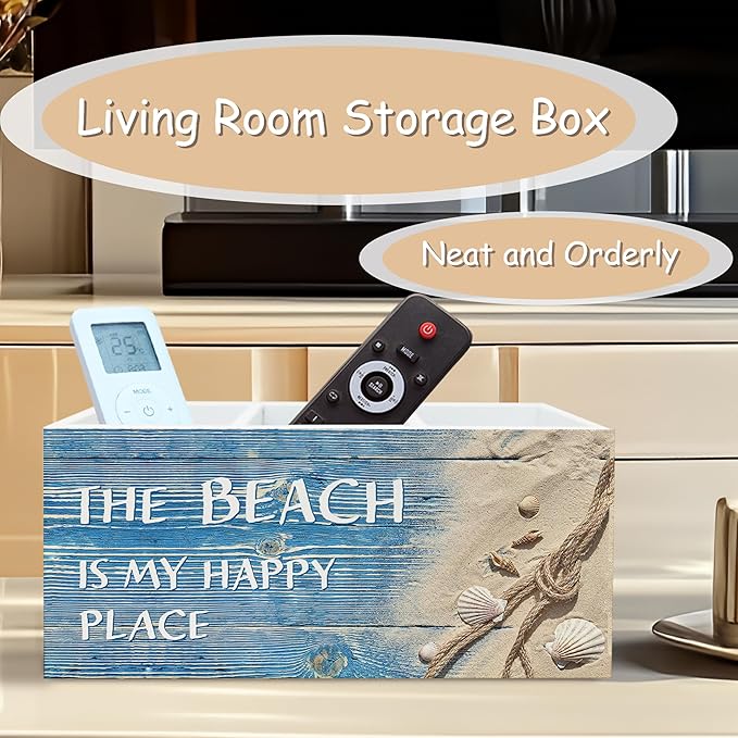 Seashell Coastal Beach Pen Holder for Home Office Kitchen Desk Decor, Beach Wooden Pencil Holder Sign Organizer for Home Office Desk Accessories, Coastal Gifts for Women Men