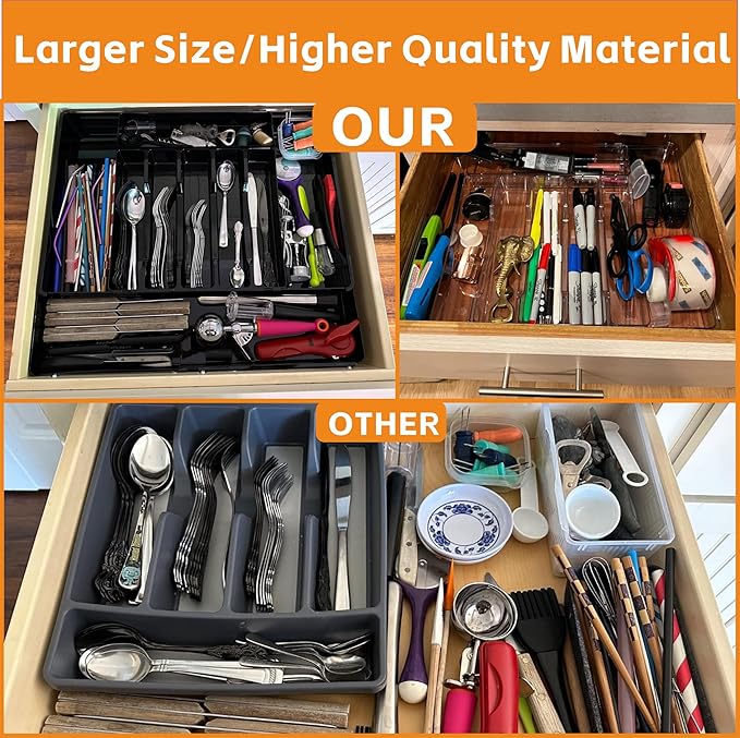 Clear Expandable Silverware Organizers for Kitchen Drawers