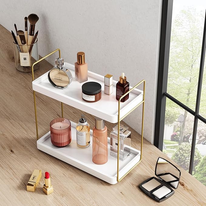 White and Gold Bathroom Counter Organizer