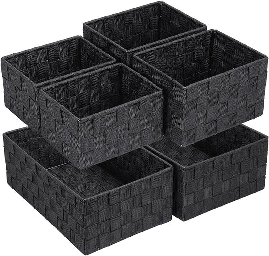 Woven Storage Baskets for Organizing 6 Pack, Black