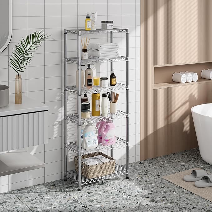 Golpart 5 tire Shelves Storage Wire Shelving Unit Metal Shelf Adjustable Organizers Storage Shelving for Bathroom Laundry Room Kitchen Pantry12”D x 22”W x 69”H Silver