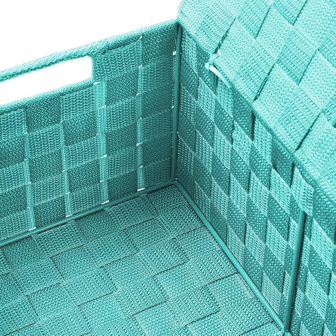 Sorbus Set of 3 Hand-Woven Storage Baskets with Lids – Decorative Wicker Organizers for Home, Closet, or Shelves (Aqua)