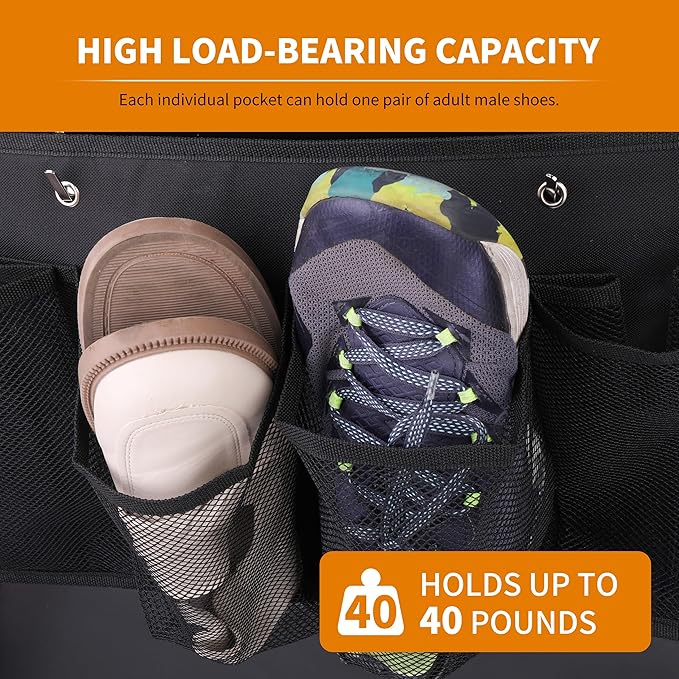 RVZONE RV Shoe Pockets 6 Large Pockets Heavy Hanging Bedside Storage Organizer with Sturdy Hooks Storage Pockets Hangs on bed for Shoes Toys and Tool Accessories