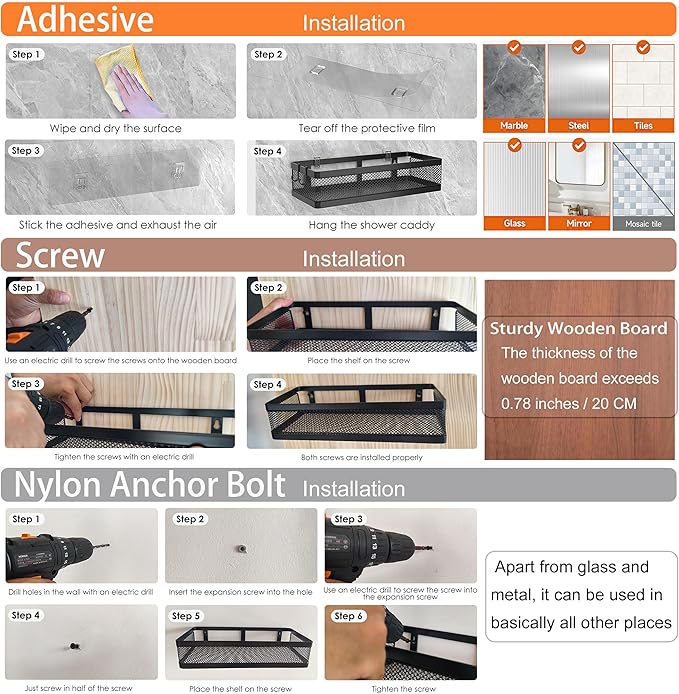 PUSDON 5-in-1 16.5" Extra Long Kitchen Organizer & Shower Caddy Set, Wall Mount Spice Rack with Paper Towel Holder, Utensil Holder & Soap Dish, Rustproof Mesh - Matte Black, Guardrail