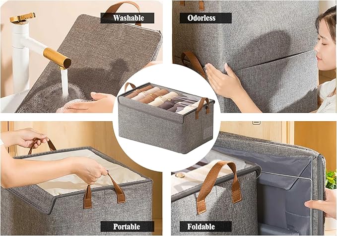 Closet Clothes Organizer Bins 6 Pc, Fabric Box Storage Shelf Bins Stackable