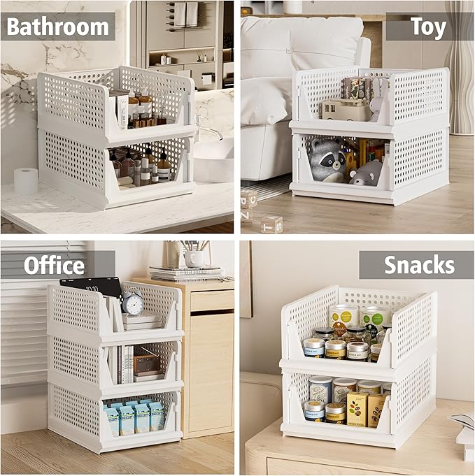 Proarea 5 Pack Stackable Plastic Storage Basket Closet Organizer Bin Foldable Clothes Organizer Storage Drawer Shelf Container for Living Room Bathroom Kitchen Office Laundry Room 5L