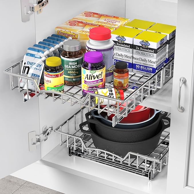 Simple Houseware Under Cabinet Pull Out Sliding Shelf Drawer Organizer, 18" D x 14" W