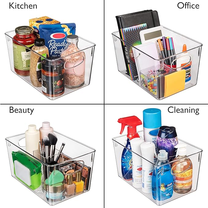 Plastic Storage Bins With lids, Perfect Kitchen Fridge Organizer, 4 Pack