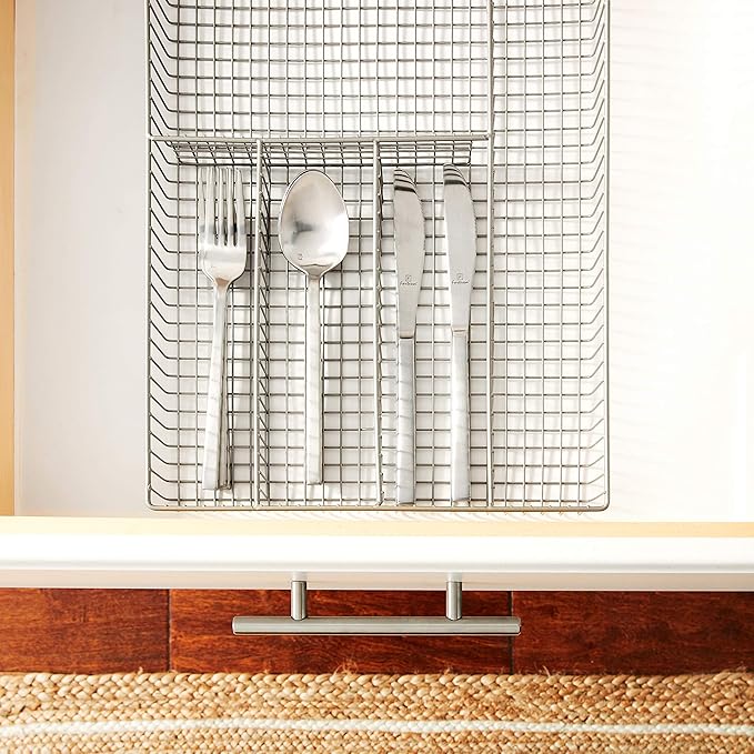 Large Wire Silverware Drawer Organizer Satin Nickel 5 Compartment Grid Utensil