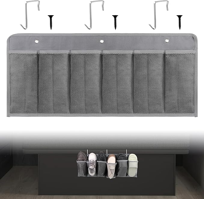 RVZONE RV Shoe Pockets 6 Large Pockets Heavy Hanging Bedside Storage Organizer with Sturdy Hooks Storage Pockets Hangs on bed for Shoes Toys and Tool Accessories