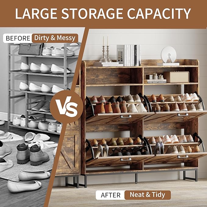 Shoe Cabinet with 4 Flip Drawers, Brown