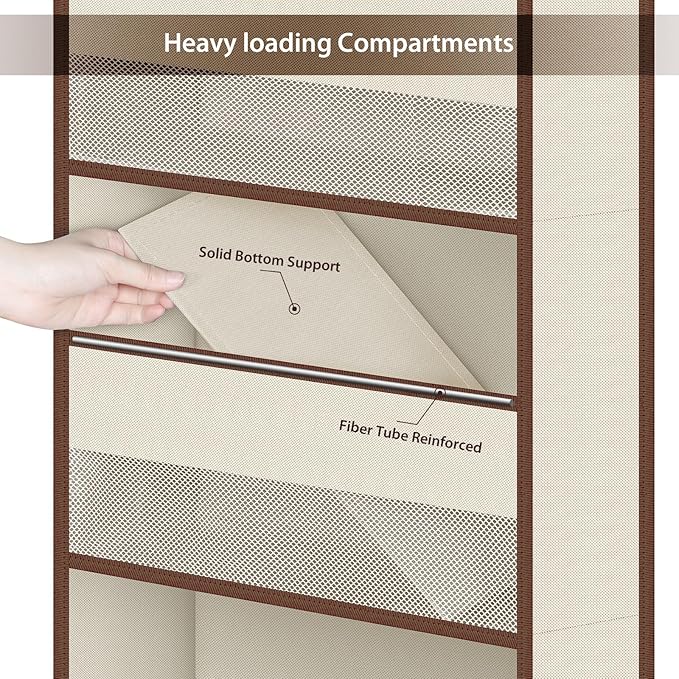 6-Shelf Over Door Hanging Organizer Fabric Baby Door Storage with 5 Large, Beige