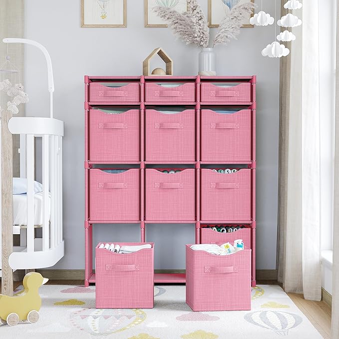 Cube Storage Organizer with Storage Bins Included - The Perfect Closet Organizers and Storage Solution. Includes 12 Storage Cubes, Great For Toy Storage, Closet Storage, Clothes Storage (Pink)