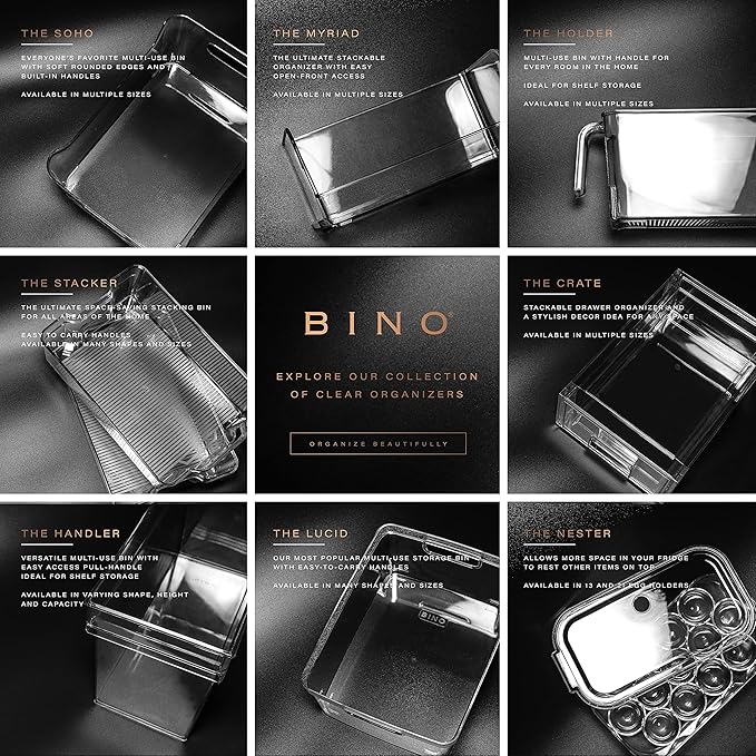 BINO | Stackable Storage Bins, Medium - 2 Pack THE STACKER COLLECTION Clear Plastic Built-In Handles BPA-Free Containers for Organizing Kitchen Pantry Multi-Use Organizer Bins
