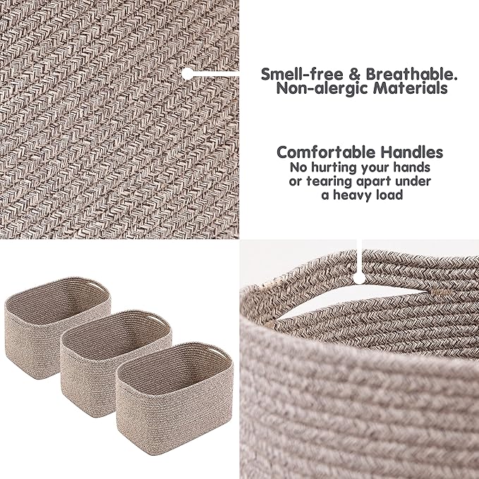 CHAT BLANC Cotton Rope Baskets for Organizing, Shelves, Toys, Storage, Shoe, Bathroom, Laundry, Towel, Nursery, Home Decor, Blanket, Cloth Woven Bins Fabric (Brown, 15"x10"x9")
