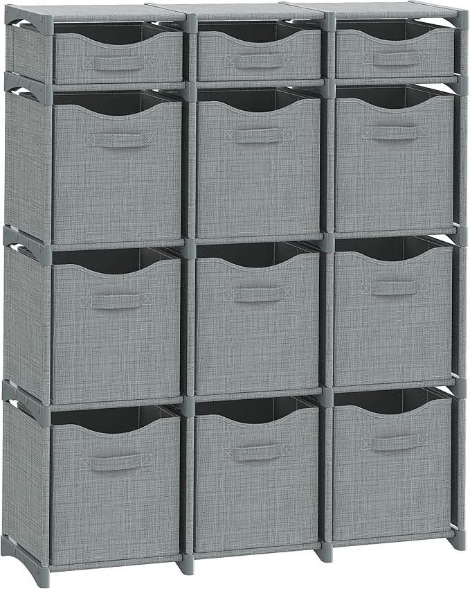 Cube Storage Organizer with Storage Bins Included - The Perfect Closet Organizers and Storage Solution. Includes 12 Storage Cubes, Great For Toy Storage, Closet Storage, Clothes Storage (Grey)
